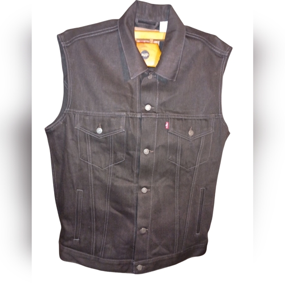 Levy Strauss & Company Black Denim Trucker or Biker Vest Size XXL or 2XL Unisex - Picture 1 of 11
